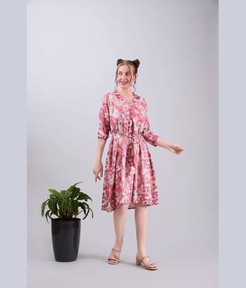 Amarasha Women Crepe Printed Fit & Flare Dress ( Peach )