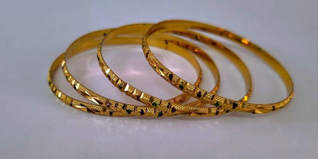 Gold plated Bangles with Green and Red Stones for Women