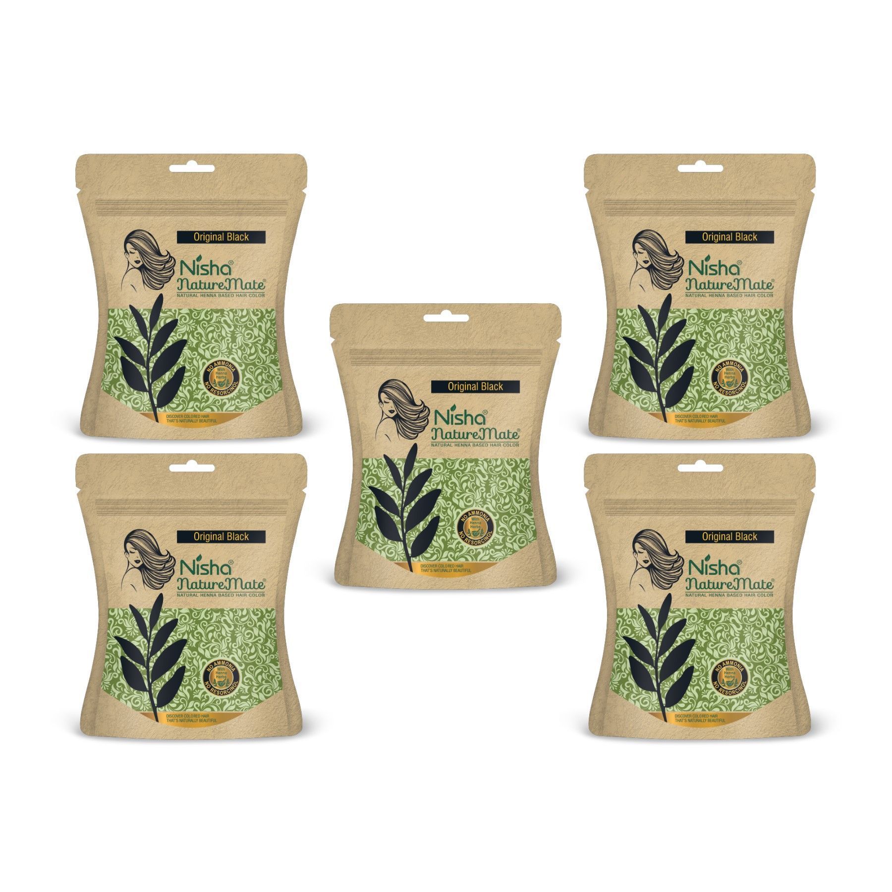 Nisha Nature Mate Henna Based Hair Colour Original Black 45gm Pack of 5, No Ammonia, No Resorcinol, 100% Grey Coverage