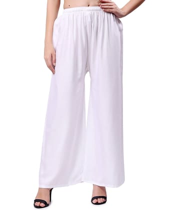 VIKESA Women Rayon Solid Palazzos ( White )