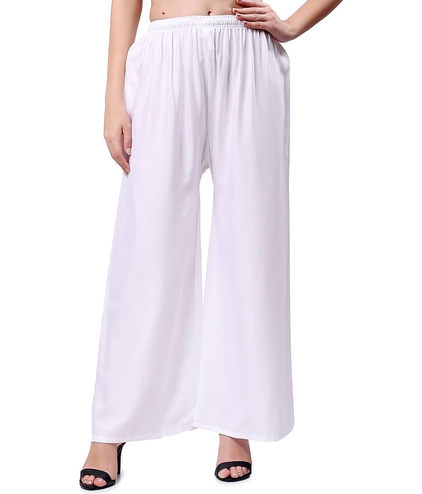 VIKESA Women Rayon Solid Palazzos ( White )