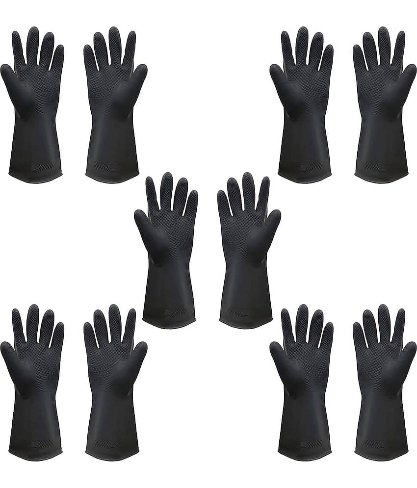Black Rubber Waterproof, Reusable Multi-Purpose Cleaning Glove Black Cleaning Kit For