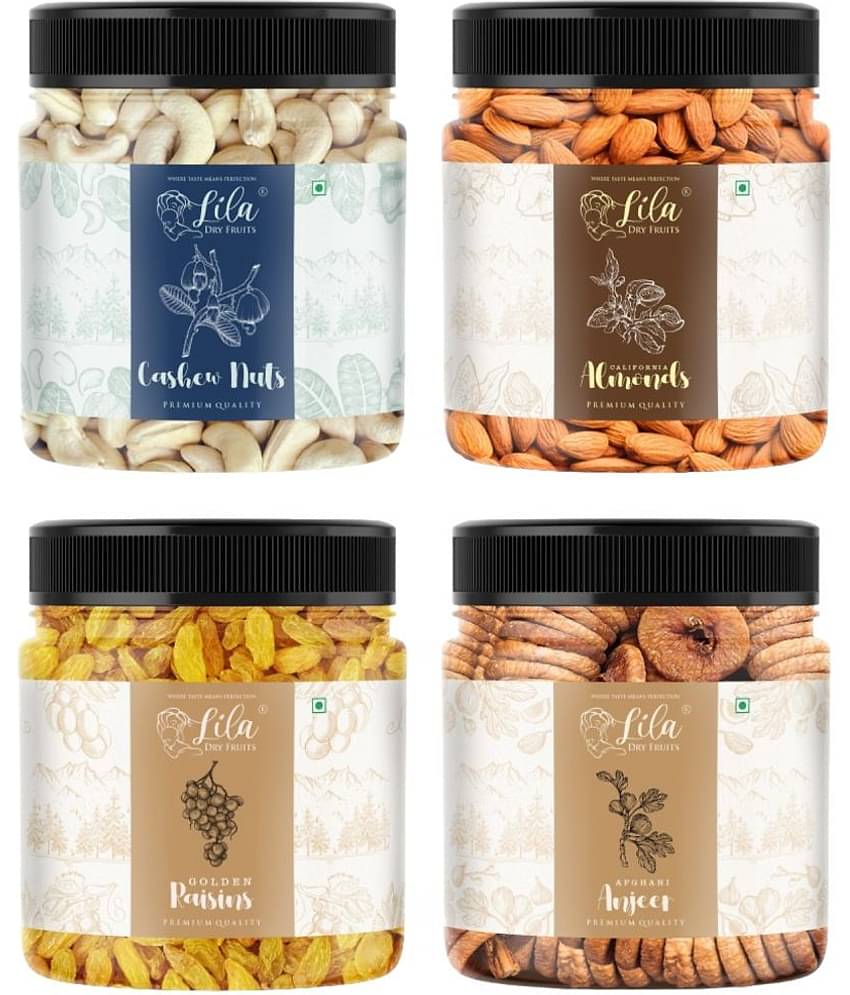 Lila Dry Fruits Combo (250gx4) Jar pack Premium Dry Fruits Cashews, Almonds, Figs, Raisins