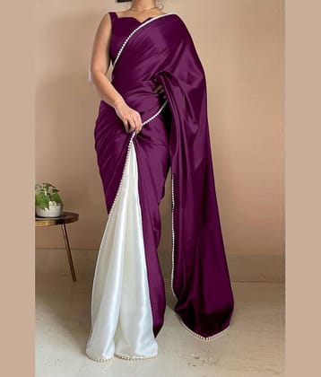 JULEE Satin Embellished Saree With Unstitched Blouse Piece ( Black )