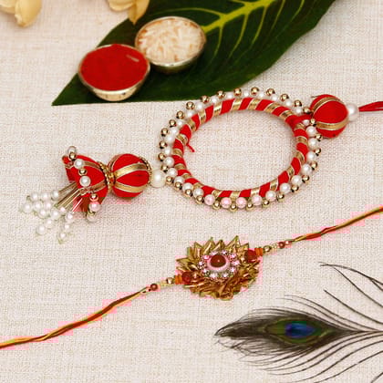 Designer Gota Patti Bhaiya Bhabhi Rakhi and Roli Chawal Pack