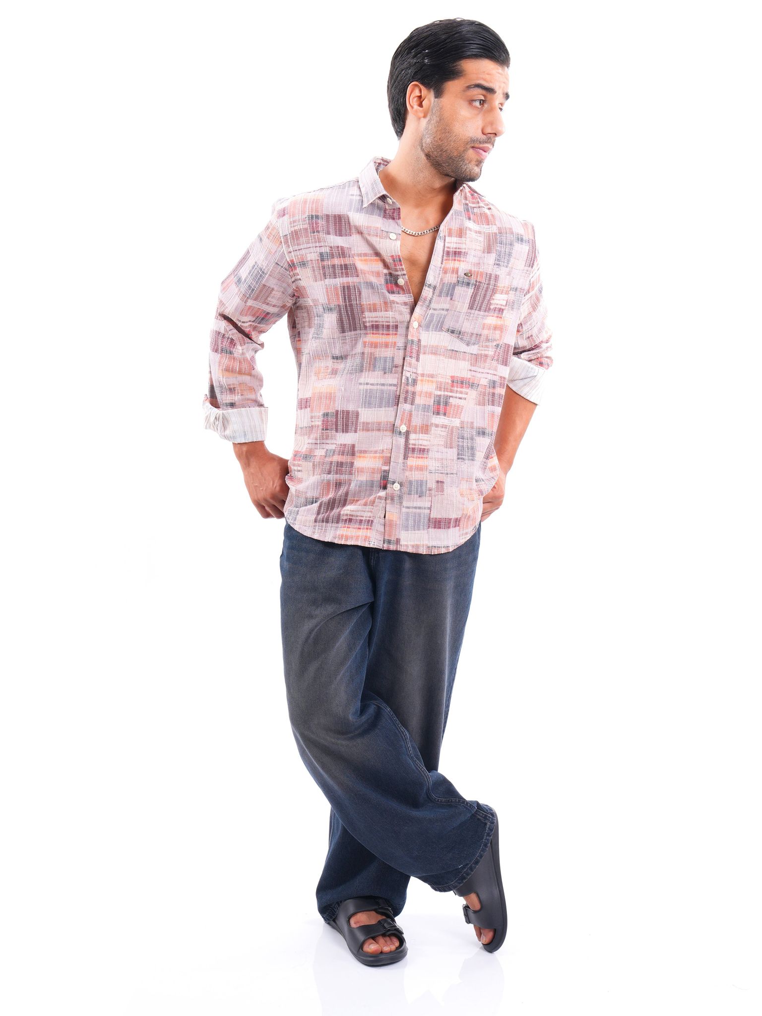 Amberglow Multi-colored Ribbed Casual Shirt-S