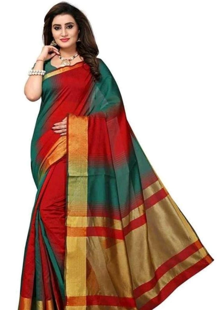 Generic Women's Cotton Silk Saree with Blouse (Multi Color, 5 - 6 Mtrs)