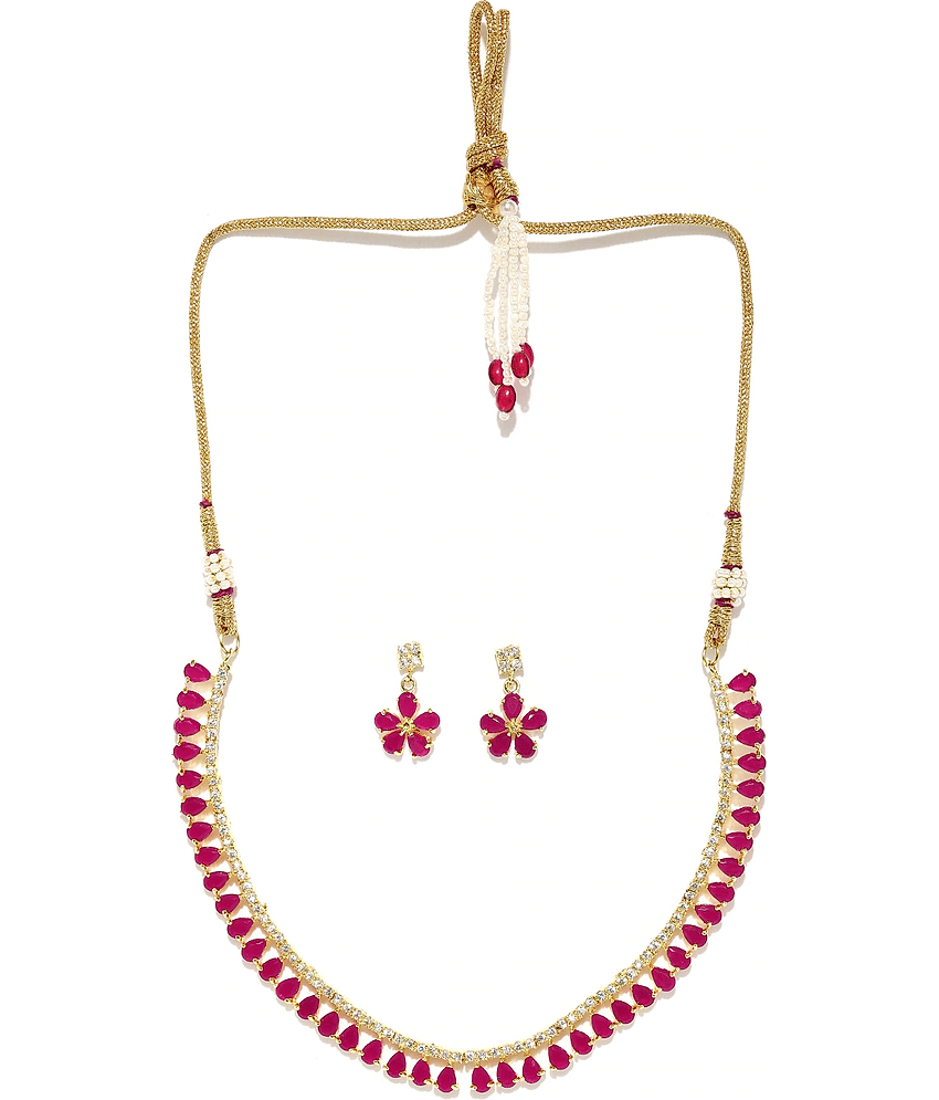 Sunhari Jewels - Pink Alloy Necklace Set ( Pack of 1 )