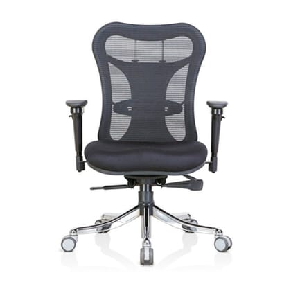 Set with Net - Back In Soft Mesh With Lumbar Support, Height Adjustable Handle, Metal Base & Castor (CS-M06-MB)