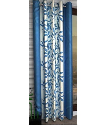 Panipat Textile Hub Floral Semi-Transparent Eyelet Door Curtain 7 ft Single -Light Blue