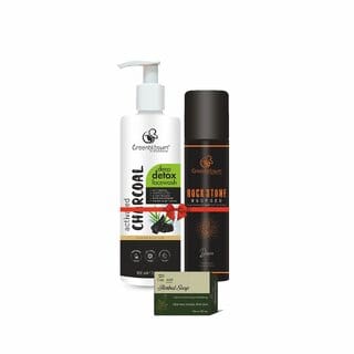 Pack of 3 Greenblosum Charcoal Face Wash 100ml, Rock Stone Desire 75ml & Herbal Soap 100gm  Skin Care Combo