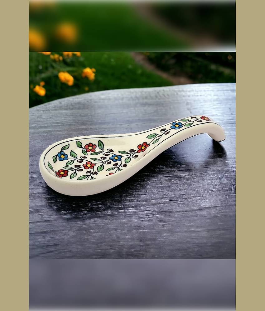 RAFOLEEN Spoon Rest Ceramic Printed Serving Spoon Multi Color ( Pack of 1 )