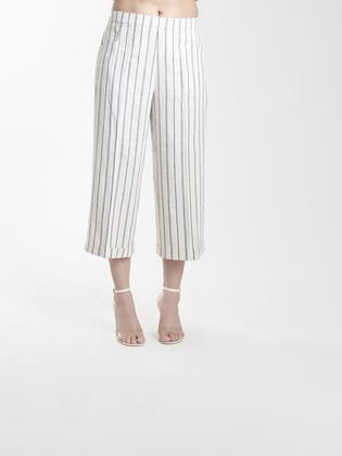 Linen Comfort Fit Culottes - White-13XL