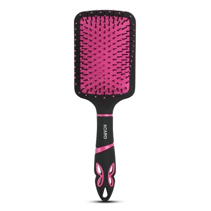 AGARO Delight Paddle Hair Brush with Strong & Flexible Nylon Bristles having Anti-static Ball Tips, For Grooming, Straightening, Smoothing, Detangling Hair, Ideal for Men &Women, Black & Pink AGARO Delight Paddle Hair Brush with Strong & Flexible Nylon B