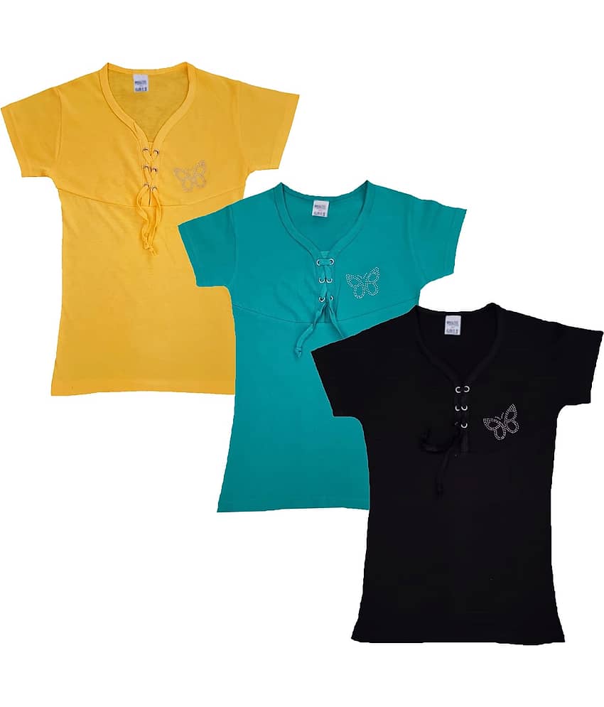 COOLTEES4U Pack of 3 Girls 100% Cotton Top ( Multicolor )