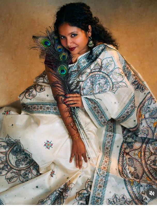 Vriksha' Hand-Painted Tussar Silk Saree