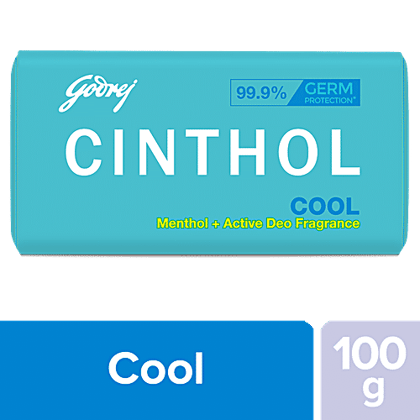 Cinthol Cool Menthol + Active Deo Fragrance Soap, 99.9% Germ Protection, 100 g Carton