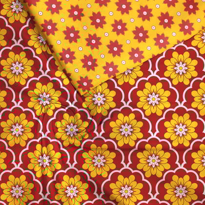 Symmetrical Mustard Floral Pattern Unstitched Suit Set Customize-Silk Satin