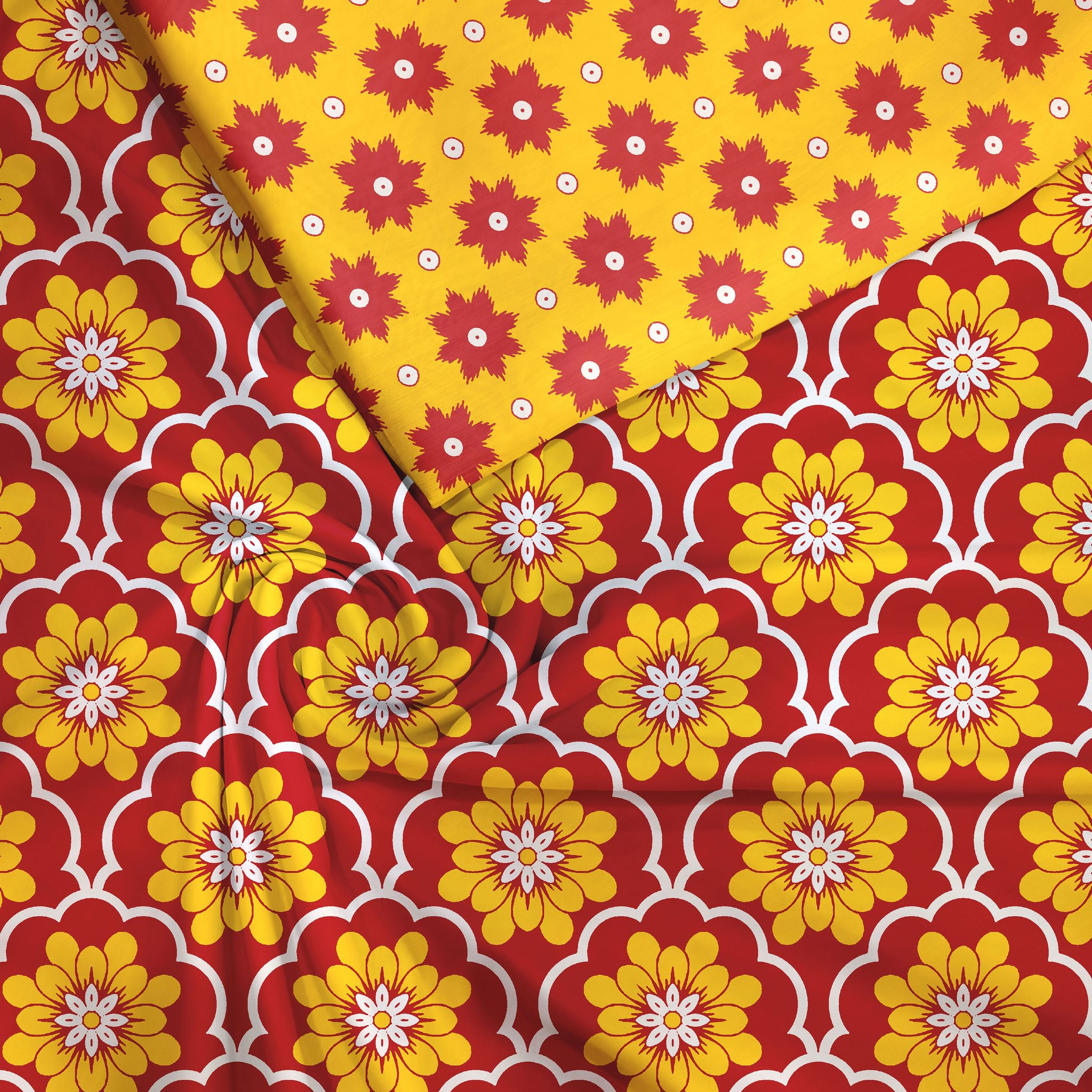 Symmetrical Mustard Floral Pattern Unstitched Suit Set Customize-Silk Satin