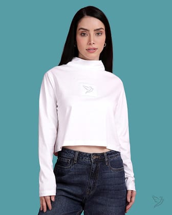 High Neck - Oversize Crop Top - White-S / White