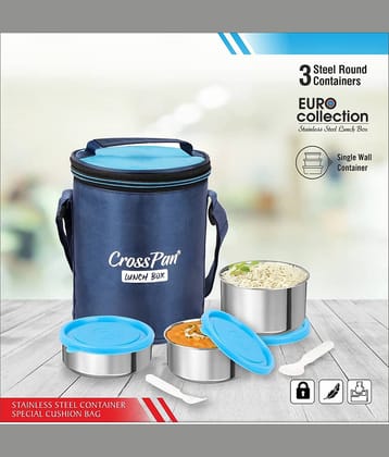 CrossPan Euro 3 Containers Stainless Steel Insulated Lunch Box 3 - Container ( Pack of 1 )