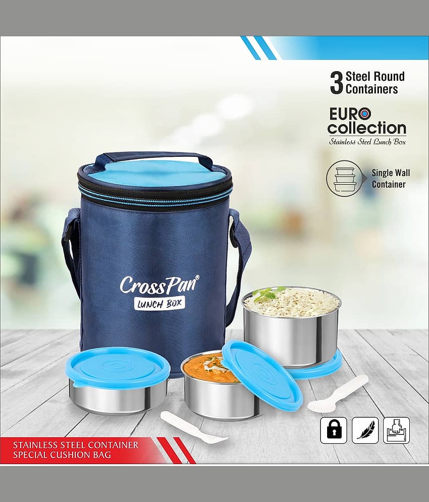 CrossPan Euro 3 Containers Stainless Steel Insulated Lunch Box 3 - Container ( Pack of 1 )