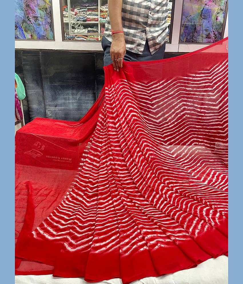 Sanwariya Silks Georgette Printed Saree With Unstitched Blouse Piece ( Red )