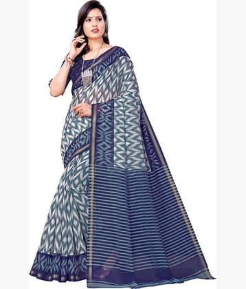 Kanooda Prints Cotton Blend Woven Saree With Unstitched Blouse Piece ( Blue )