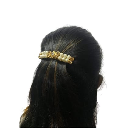 Gold Plated Brass Pearl/Glass Stone Hair Clip