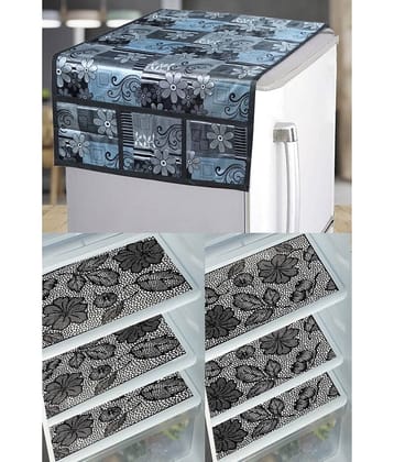 Crosmo PVC Floral Printed Fridge Mat & Cover ( 99 53 ) Pack of 7 - Multicolor