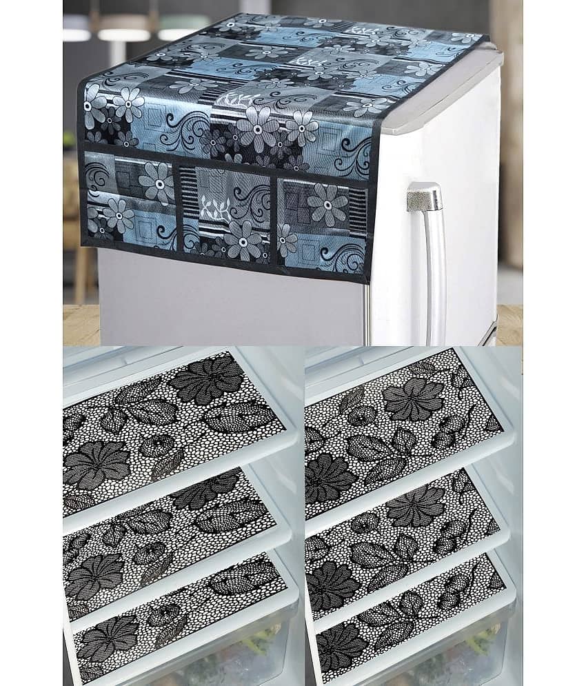 Crosmo PVC Floral Printed Fridge Mat & Cover ( 99 53 ) Pack of 7 - Multicolor