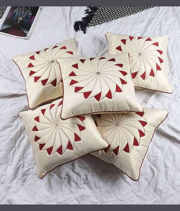 JDXONLINESALE Set of 5 Polyester Abstract Printed Square Cushion Cover (40X40)cm - Cream