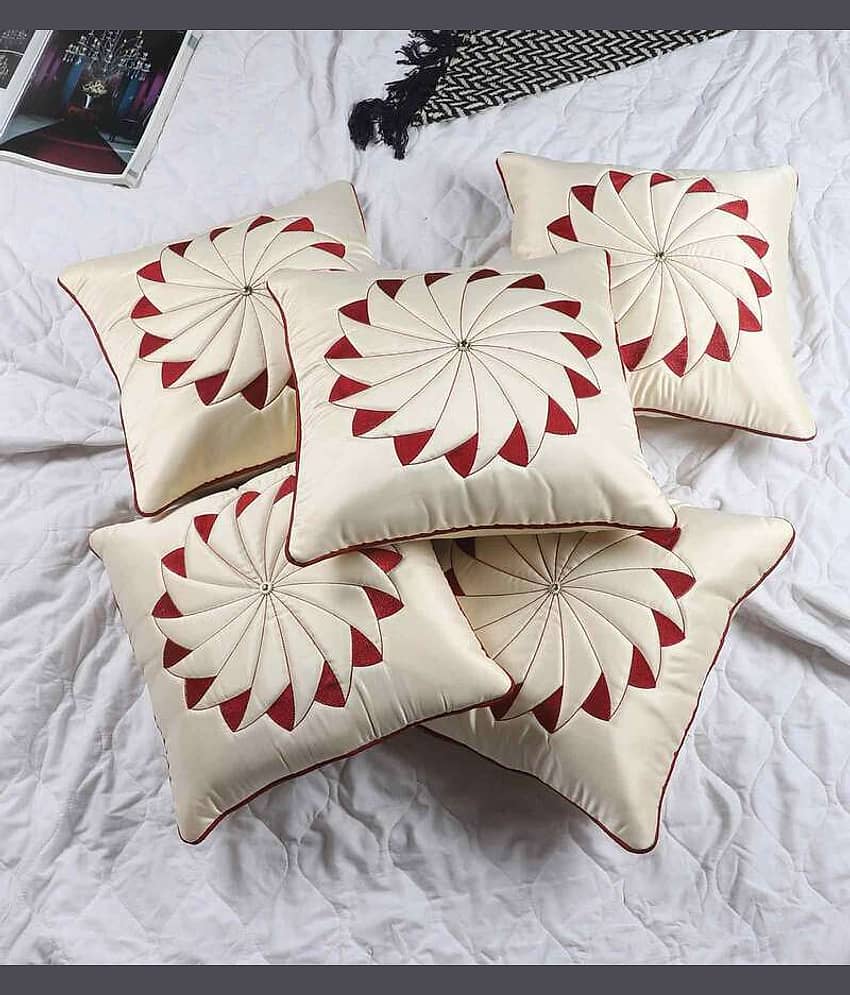 JDXONLINESALE Set of 5 Polyester Abstract Printed Square Cushion Cover (40X40)cm - Cream