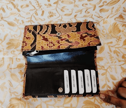 Handcrafted Shantiniketan Batik Print Leather Wallet for Women
