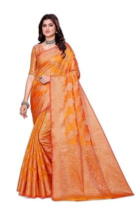 Banarasi Silk Saree with Zari Work and Unstitched Blouse