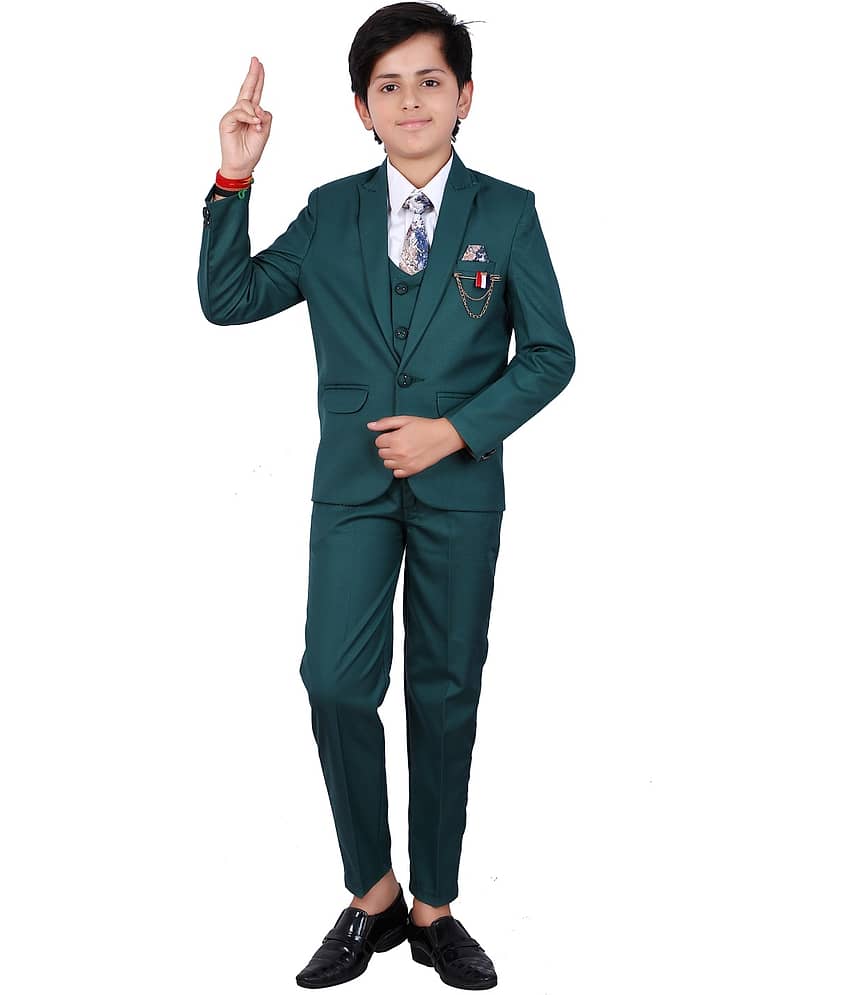 Fourfolds Boys Polyester Blazer ( Pack of 1 , Dark Green )