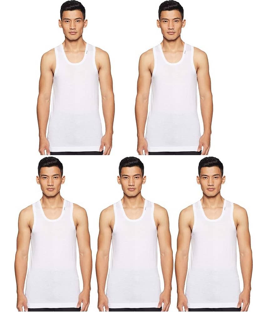 Rupa Frontline White Sleeveless Vests Pack of 5