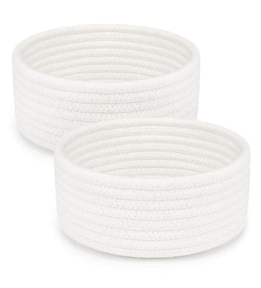 Generic Cotton 8x3 Inch Round 2 Set Bedside Organizer With Out Lid (White)-PID66381