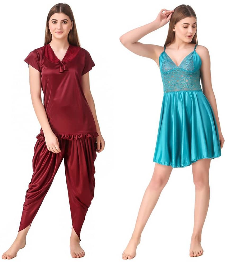 Reposey Satin Night Dress - Multi Color