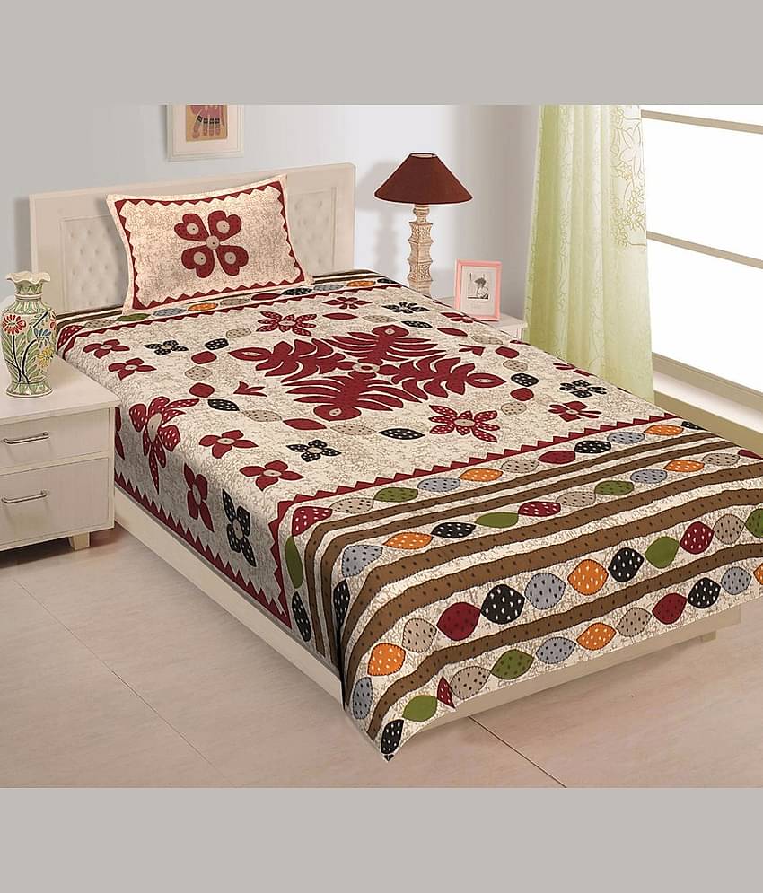 ABHACLOTHO Cotton 1 Single Bedsheet with 1 Pillow Cover ( Multicolor )