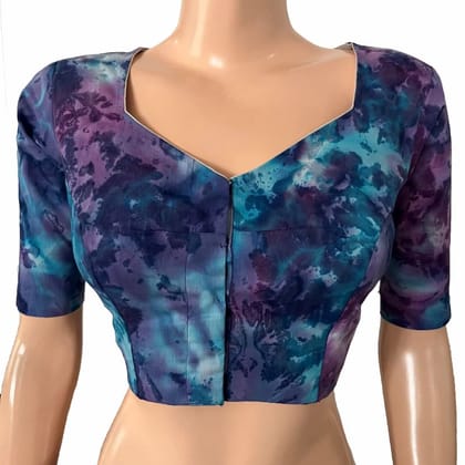 Bathik Cotton Sweetheart neck Blouse, Purple, BP1204-S