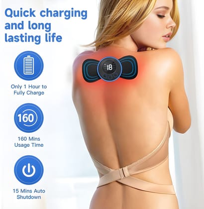 Wireless Portable Neck & Body Massager | EMS Mini Butterfly Massager with 8 Modes & 19 Intensity Levels | Rechargeable Pain Relief Massager for Neck, Shoulder, Back & Legs