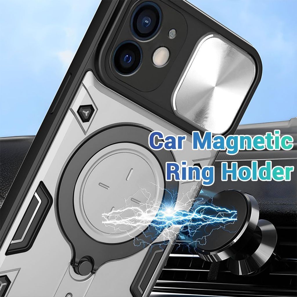 LIRAMARK Case Compatible with Apple iPhone 12 (6.1 inch) with Stand & Slider Camera Military Grade Drop Protection