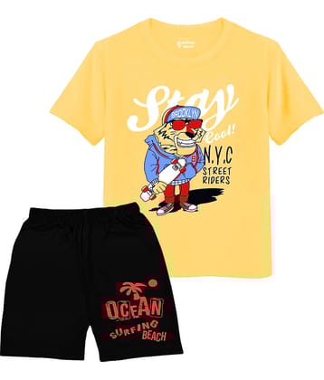 SILVER FANG Pack of 1 Boys Cotton T-Shirt & Shorts Set ( Yellow )