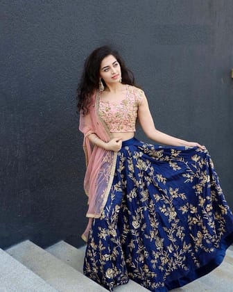 Trendy Blue Color Embroidered Semi Stitched Lahenga Choli