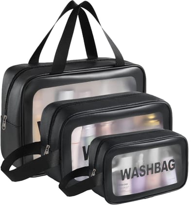 Panchhi Store Makeup Organizer Bag Travel Organizer Pouch Cosmetic Organizer Bag for Women Transparent PVC Makeup Pouch for Women and Men Travel Accessories Carry on Travel Bag (Black, Washable)