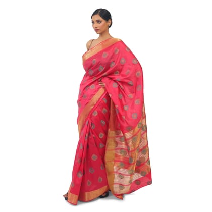TheHangr Silk Pink Saree With Golden Work