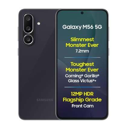 Samsung Galaxy M56 5G Mobile (Black, 8GB RAM, 128GB Storage)| Segment's Slimmest | Gorilla Glass Victus+| 10 Bit HDR Video| 50MP Camera| AI | Vapour Cooling Chamber| Lag-Free Gaming| Without Charger Samsung Galaxy M56 5G Mobile (Black, 8GB RAM, 128GB Sto