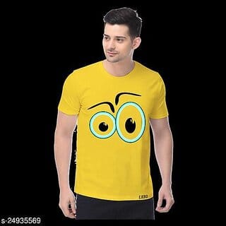 Poly Blend Yellow Short Sleeves Printed Tshirts