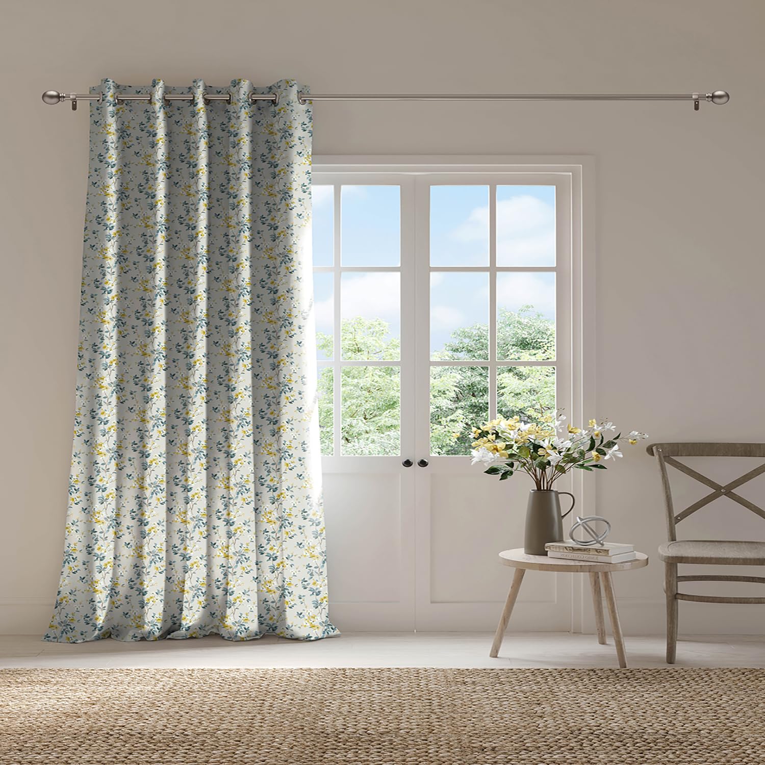 Ddecor Curtain Pack of 1, Polyster Digital Print Floral Curtain, Door 7 FT, Garnet, Room Darkening |135 CM X 225 CM, Gold